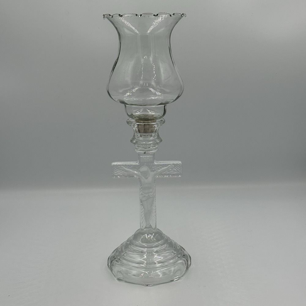 Vintage Homco Glass Jesus On The Cross Candle Holder With Tulip